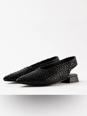 Italian Made Black Woven Leather Flat Shoes 41